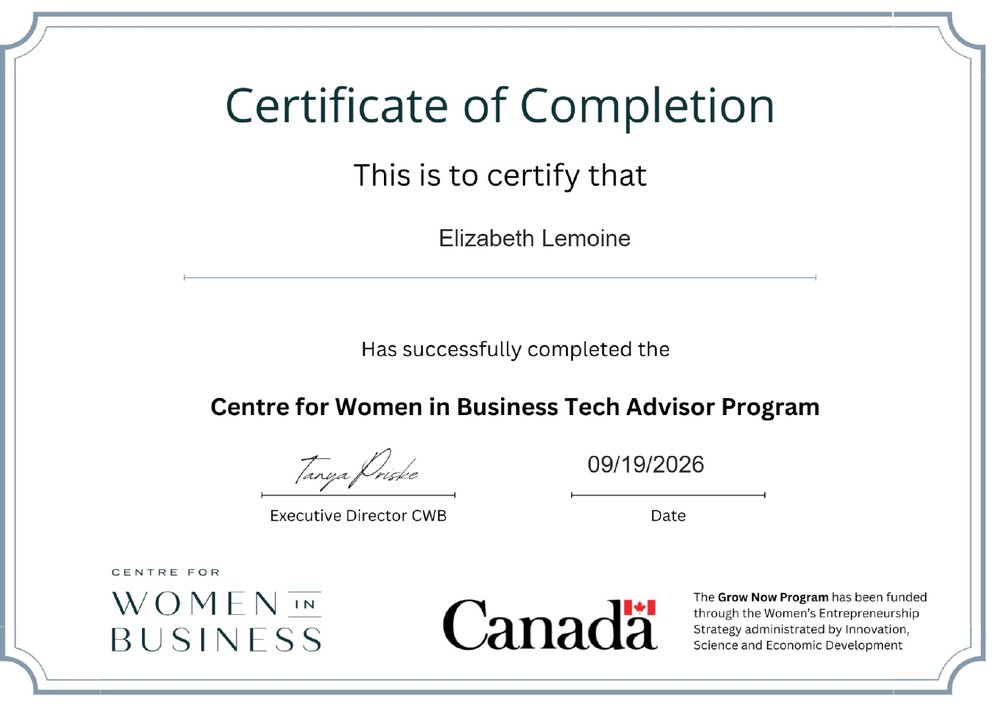 Centre for Women in Business Tech Advisor Program certificate of completion, September 19, 2026