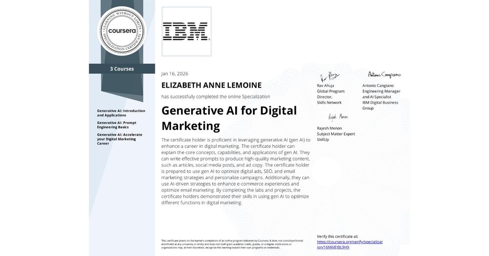 Generative AI for Digital Marketing certificate