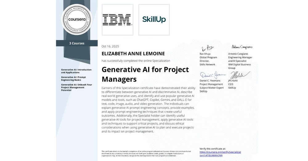 Generative AI for Project Managers certificate