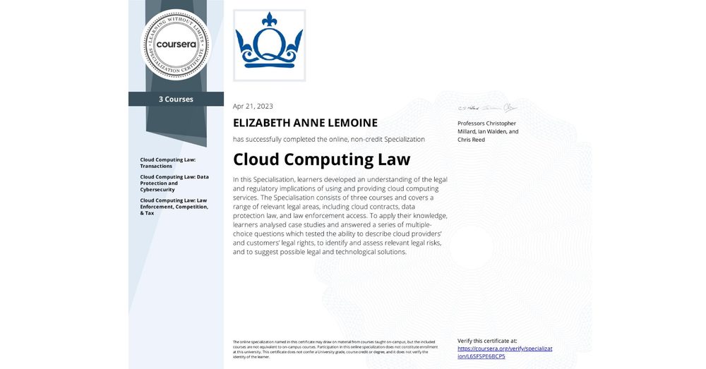 Cloud Computing Law certificate